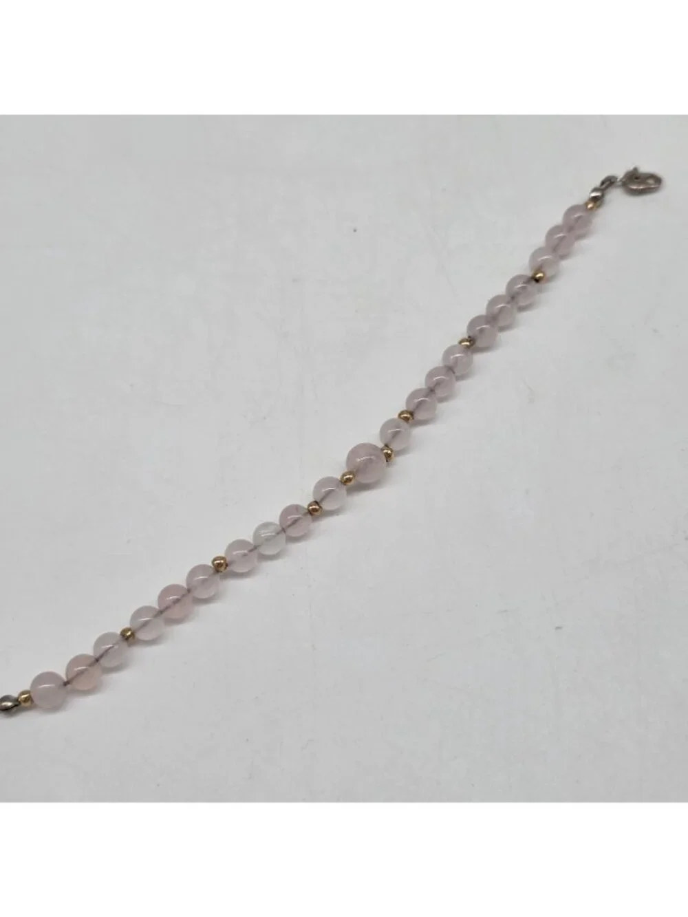 Rose Quartz Bracelet Gold Tone Beads With Lobster Clasp Closure - Picture 2 of 8